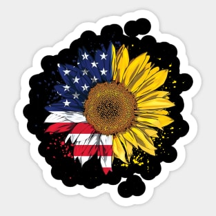 Women American Flag Sunflower Shirt 4th July Graphic Plus Size Sticker